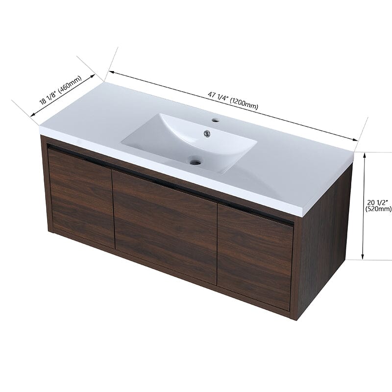 48-Inch Large Countertop Bathroom Vanity with Sink Floating Mount Soft-Close Drawers