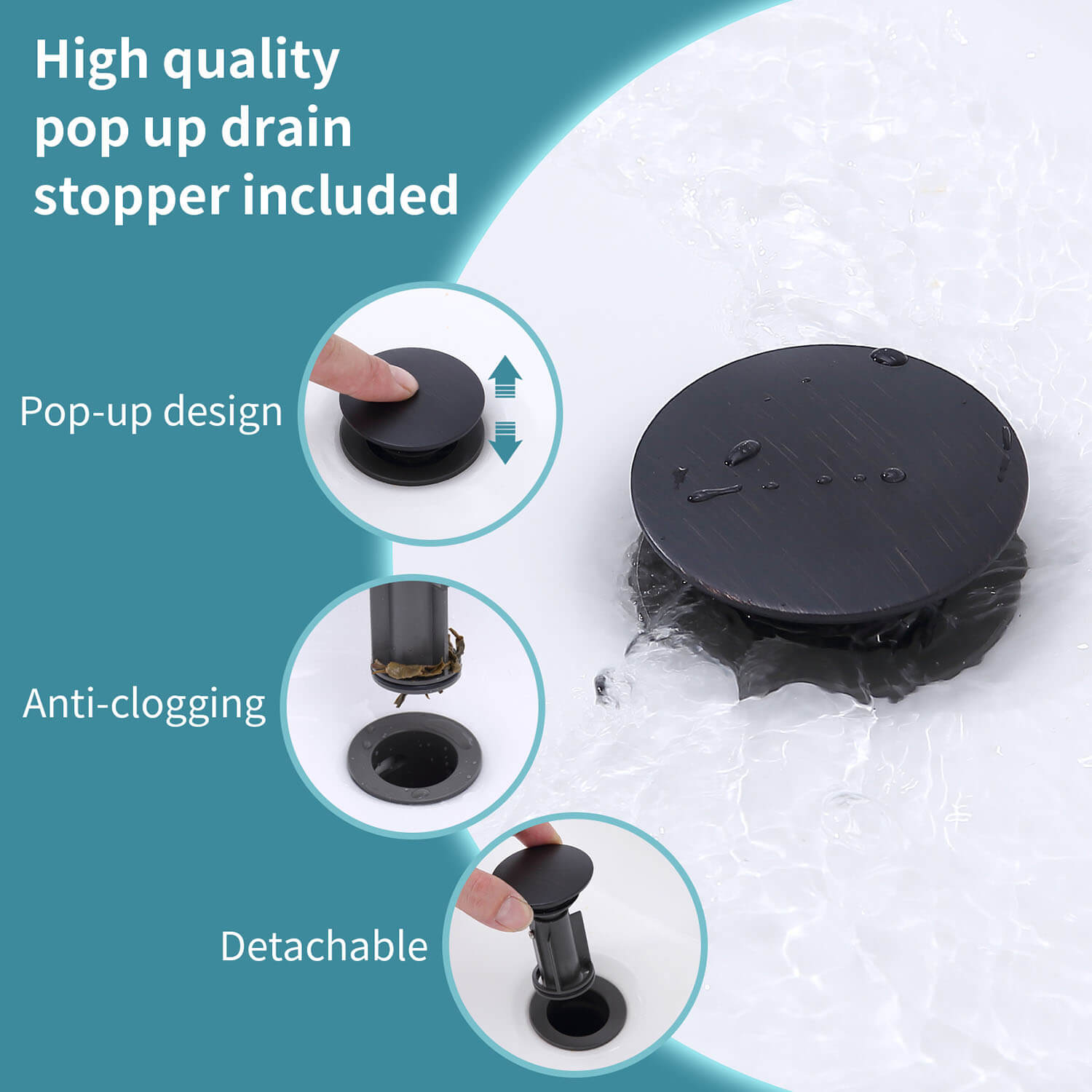 4 Inch 2 Handle Oil Rubbed Bronze Bathroom Faucet with Pop-Up Drain