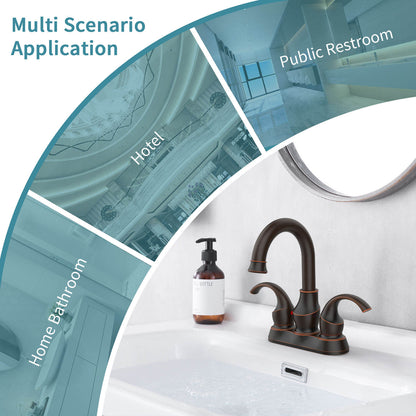 4 Inch 2 Handle Oil Rubbed Bronze Bathroom Faucet with pop up drain-Multi Scenario Application 