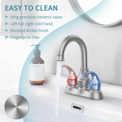 4 Inch Brushed Nickel 2 handle Bathroom Sink Faucet-easy to clean
