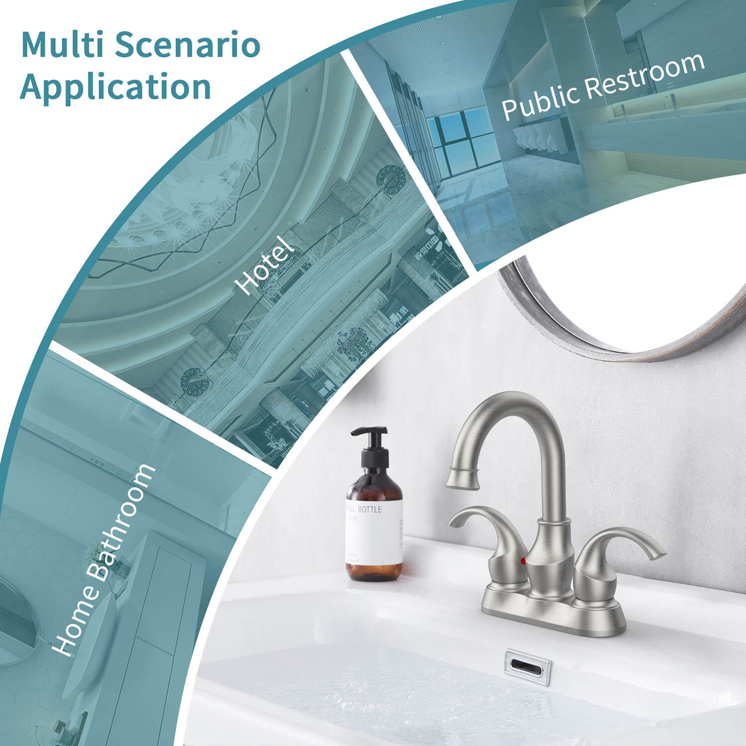 4 Inch Brushed Nickel 3 Hole Bathroom Sink Faucet with pop up drain-Multi Scenario Application 