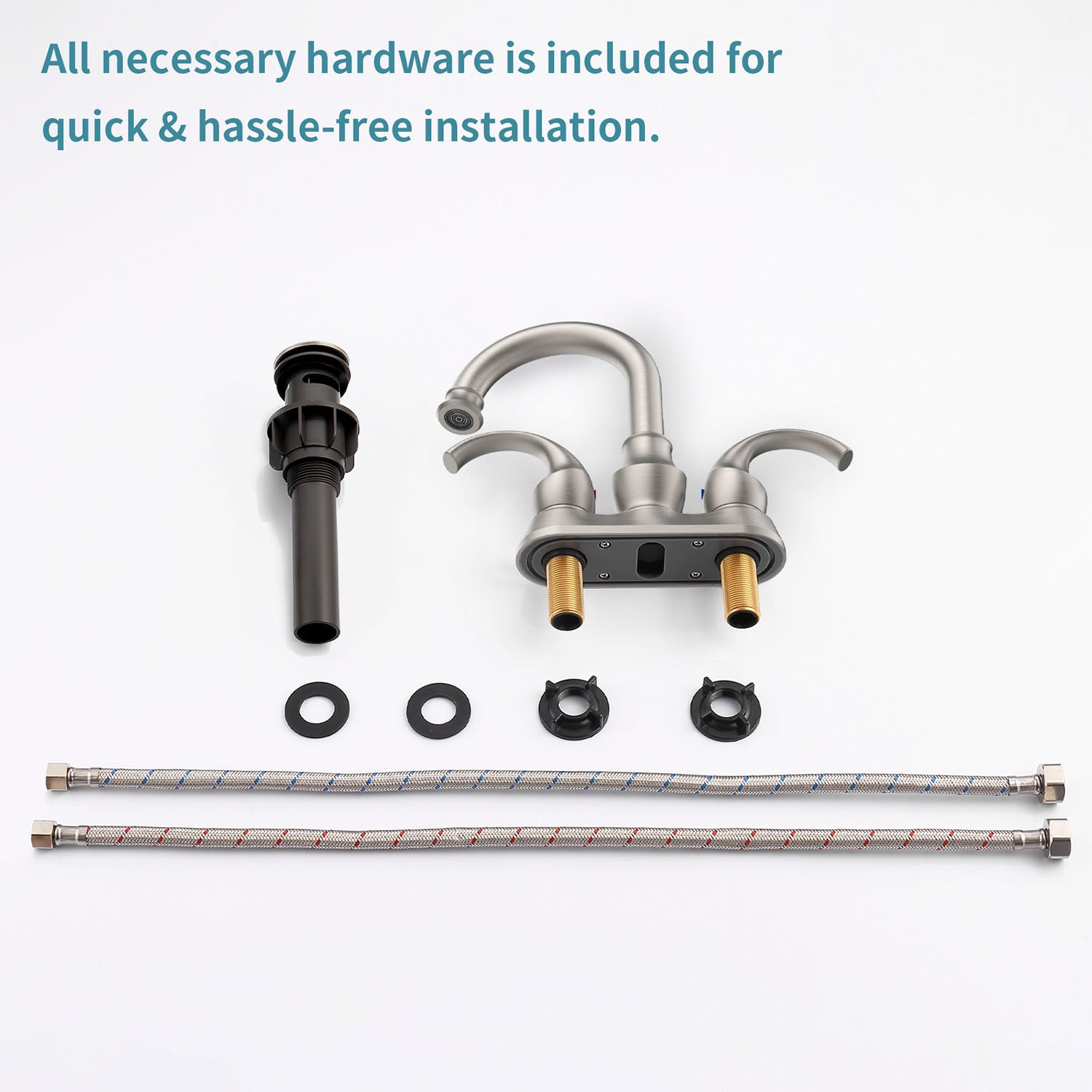 4 Inch Brushed Nickel 3 Hole Bathroom Sink Faucet with pop up drain and accessories