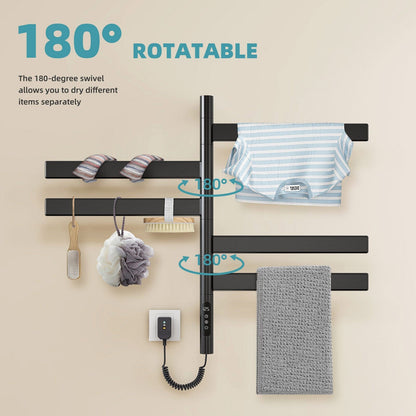 Heated Towel Racks for Bathroom, 180° Rotating Wall Mounted Towel Warmer with Flat 5 Bar