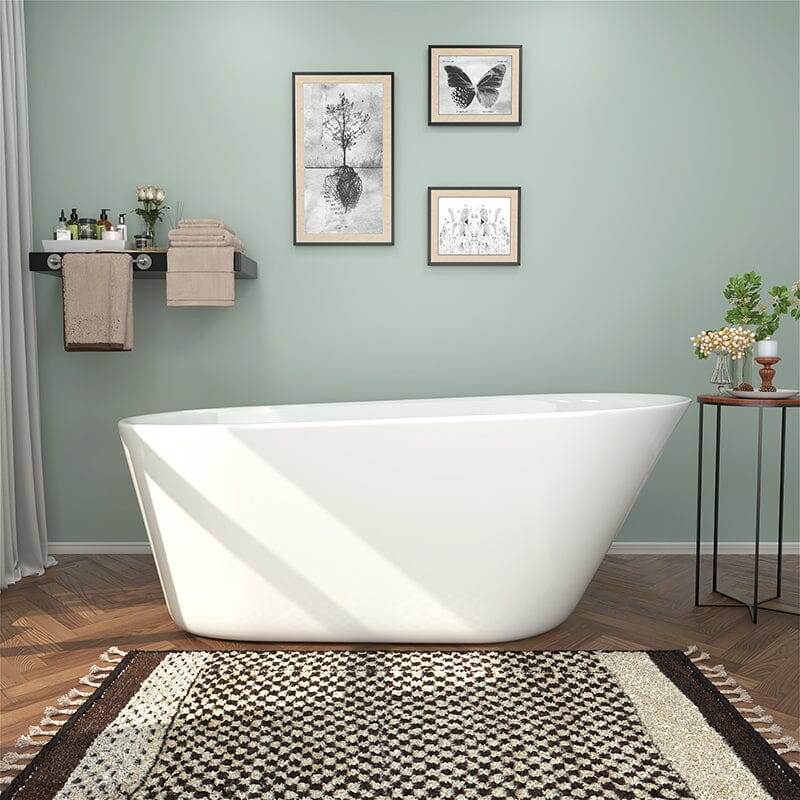 61&quot; Acrylic Single Slipper Freestanding Soaking Bathtub Glossy White