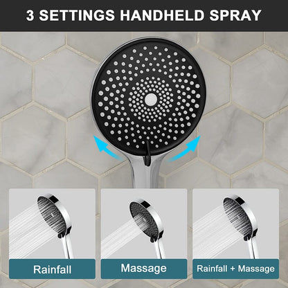 12&quot; Ceiling Mount Round Shower Systems with Head Shower &amp; Hand Shower Combo Set