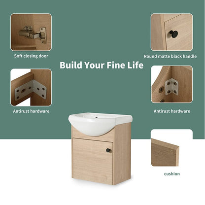 18 Inch Small Size Bathroom Vanity With Ceramic Sink, Wall Mounting Design