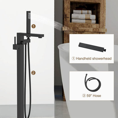 Matte Black Freestanding Bathtub Faucet Floor Mount Tub Filler Single Handle with Hand Shower