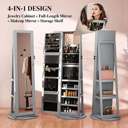 4 in 1 mirror cabinet with jewelry storage and coat rack hooks