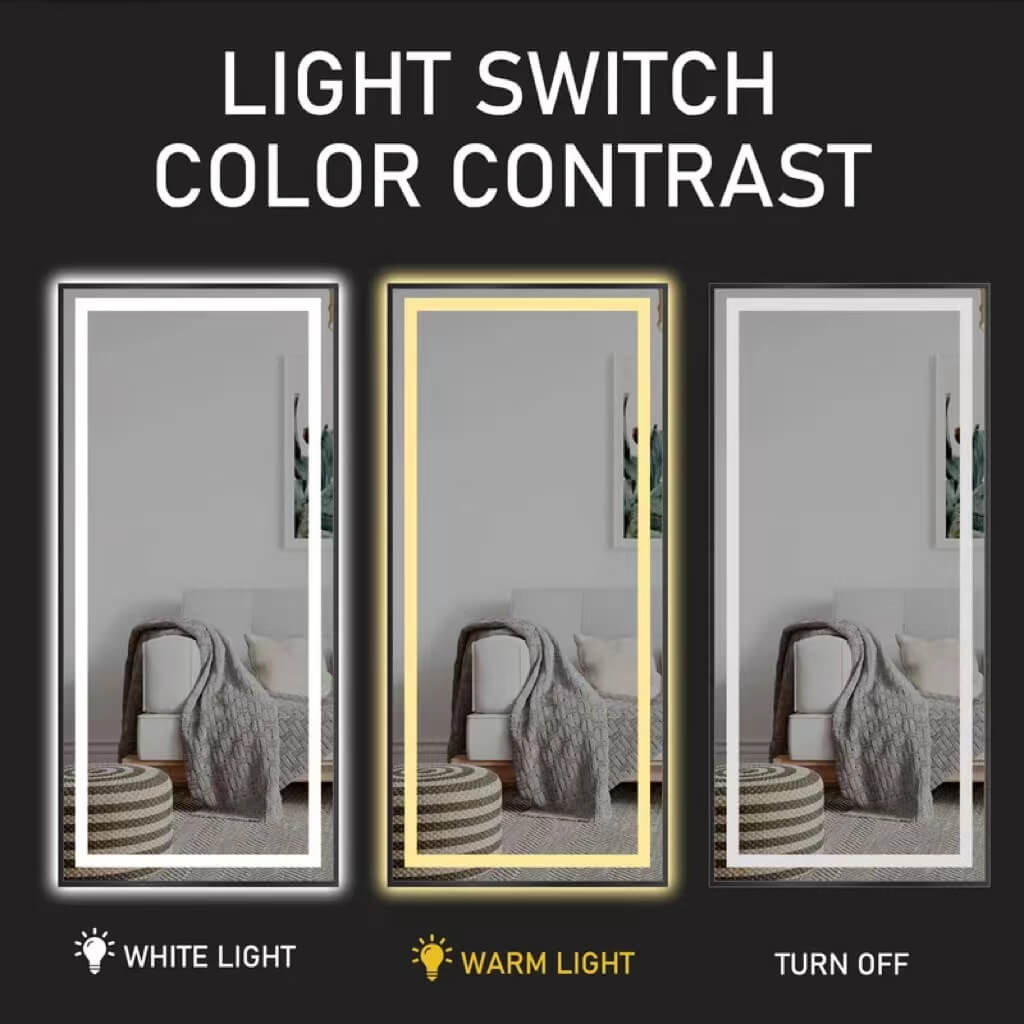 65"x21" Full Length LED Floor Mirror with 3-Color Dimmable Lights