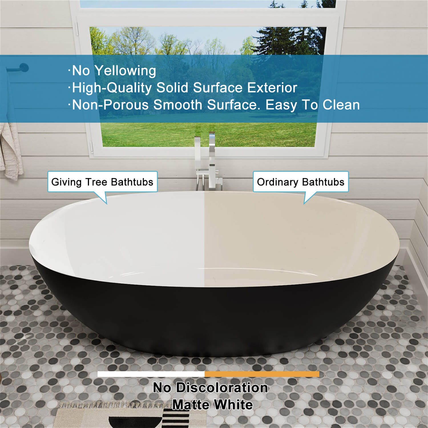 Cleaning Instructions for Modern Oval Freestanding Bathtub White Inside and Black Outside