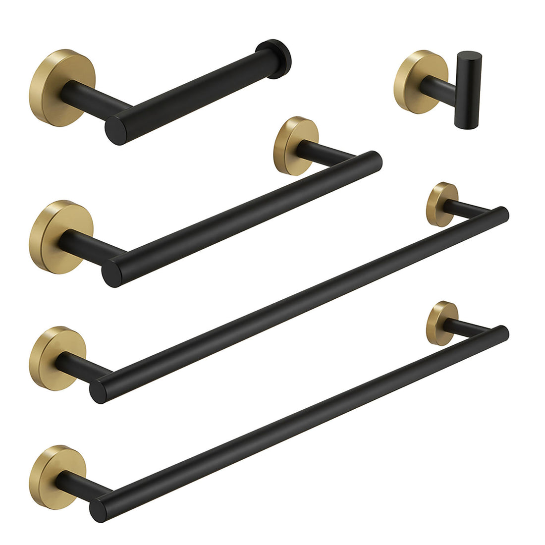 5-Piece Black & Gold Wall-Mounted Bathroom Hardware Set