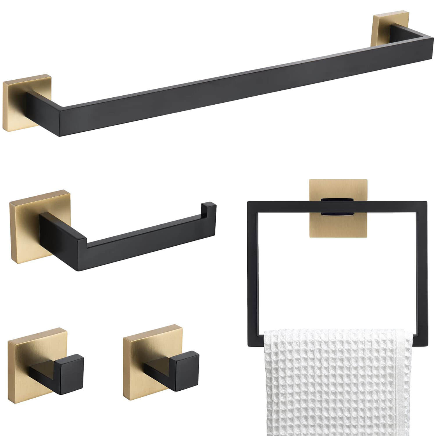 5-Piece Black and Gold Stainless Steel Bathroom Hardware Set