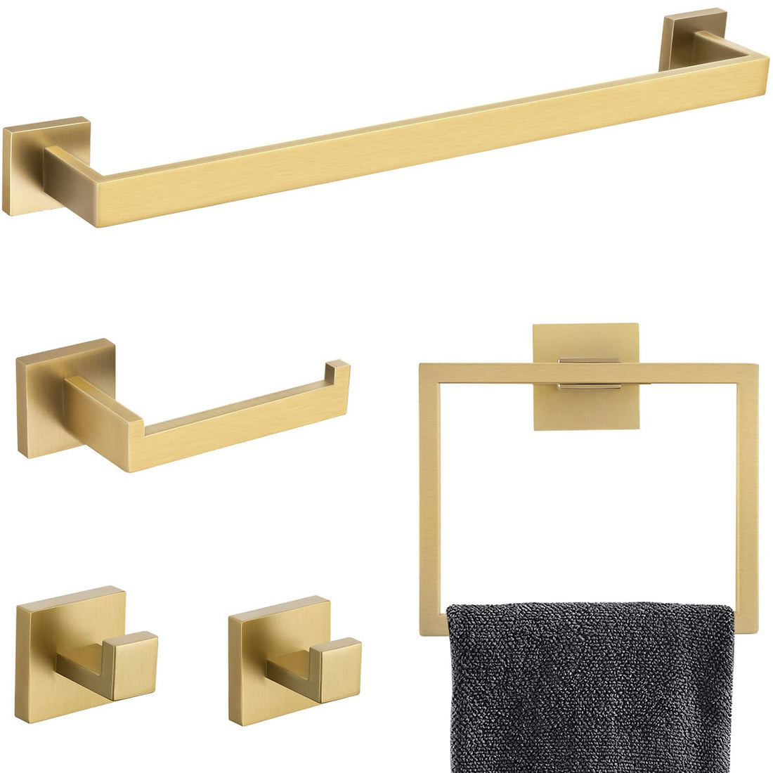 5-Piece Brushed Gold Stainless Steel Bathroom Hardware Set