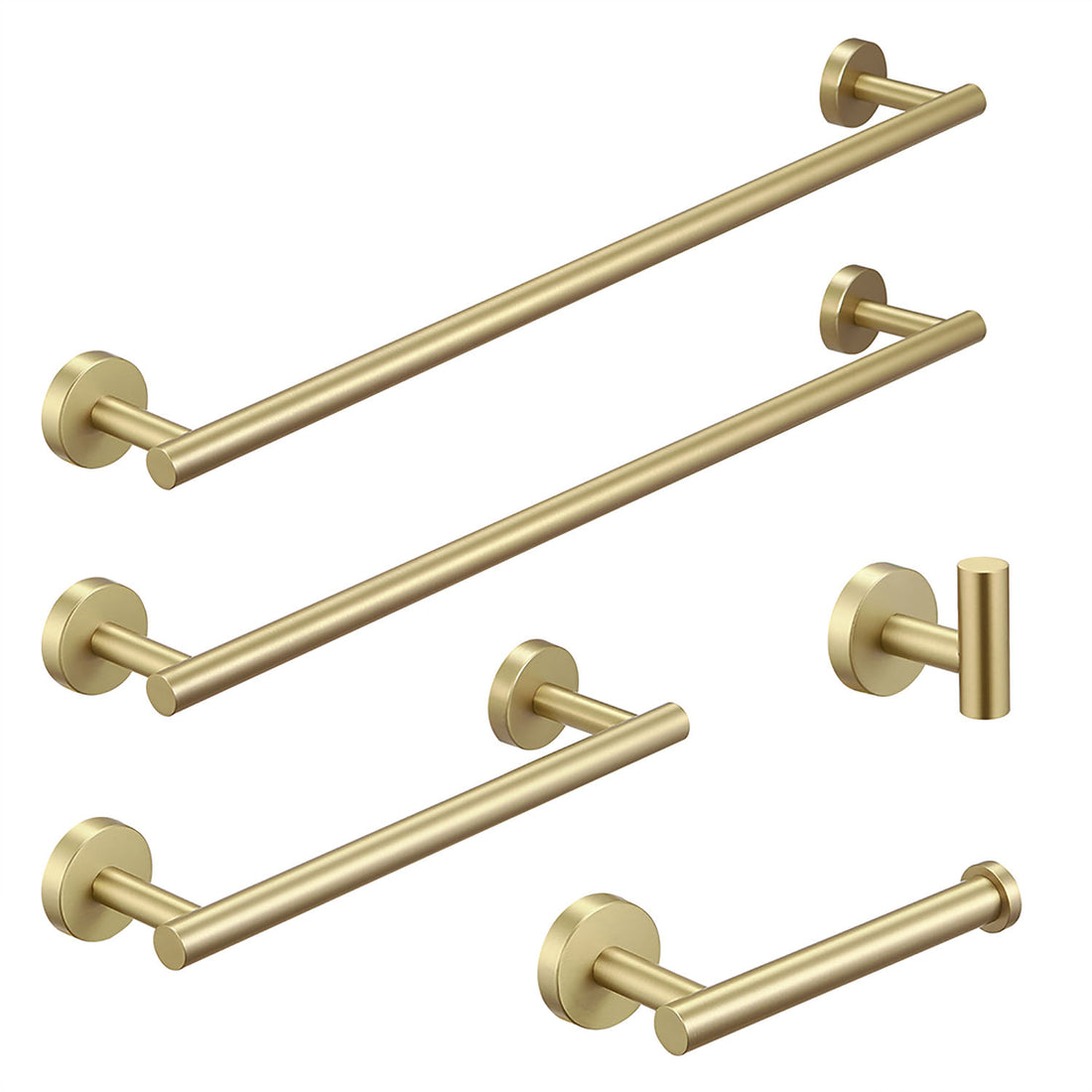 5-Piece Brushed Gold Wall-Mounted Bathroom Hardware Set