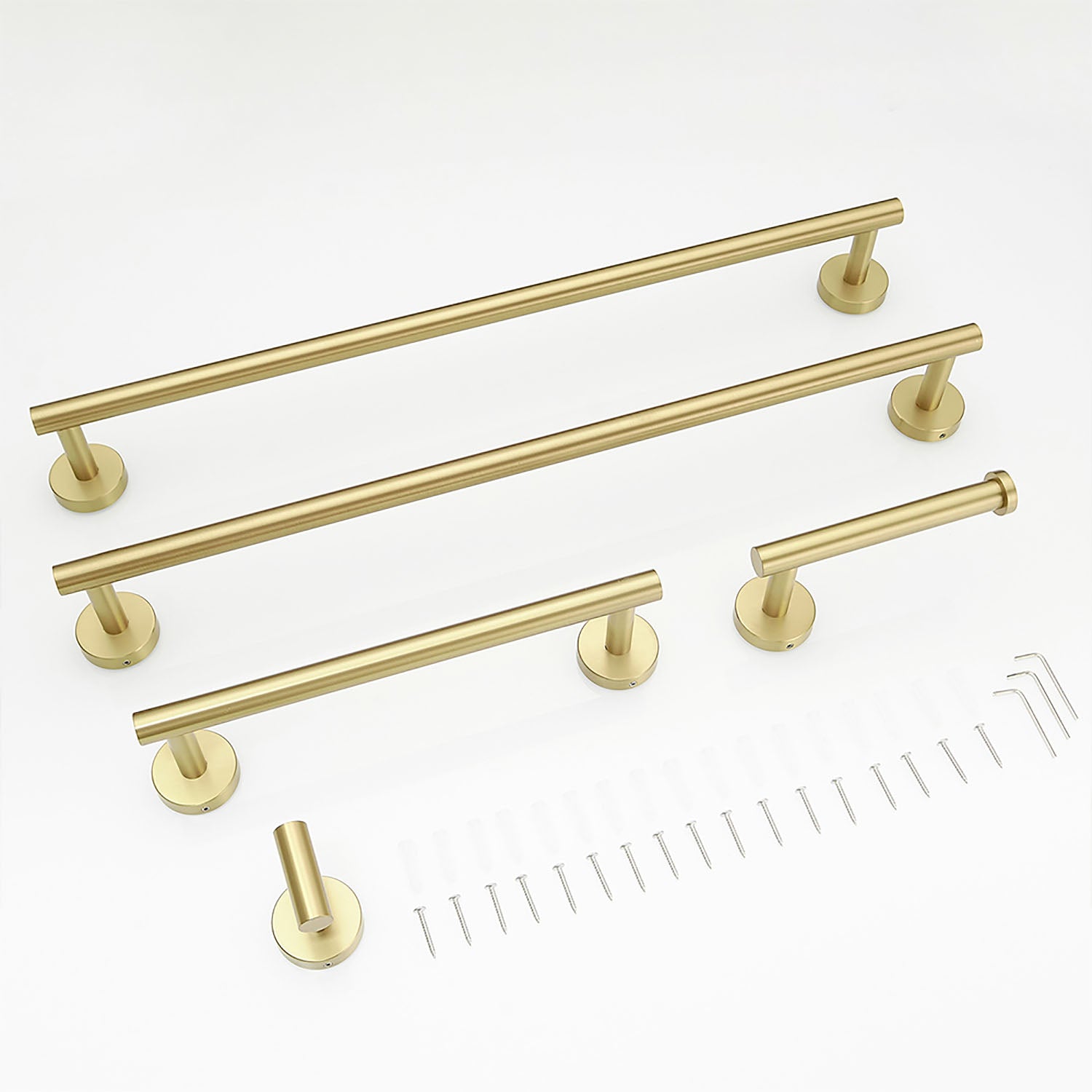 5-Piece Brushed Gold Wall-Mounted Bathroom Hardware Set and install fittings