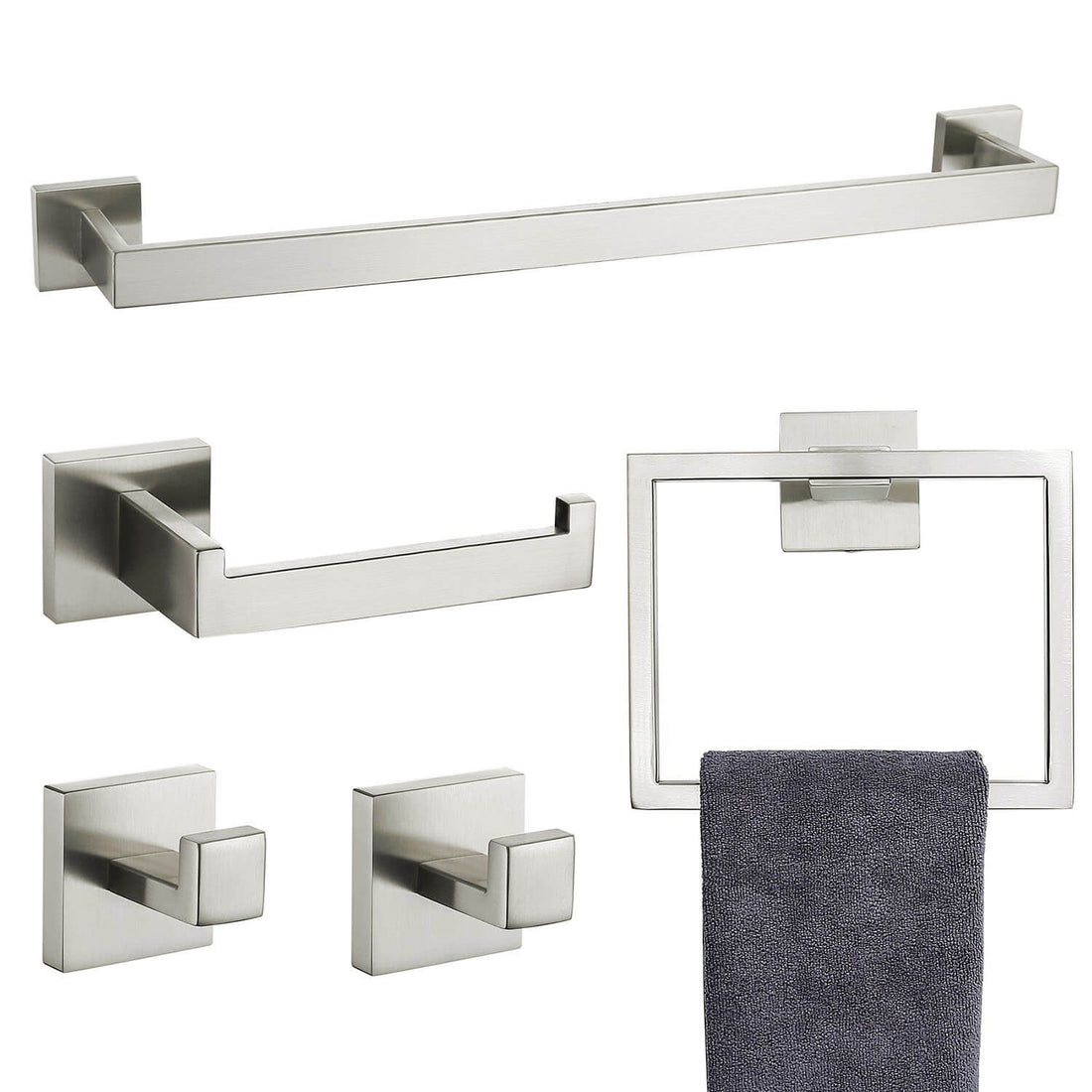 5-Piece Brushed Nickel Stainless Steel Bathroom Hardware Set
