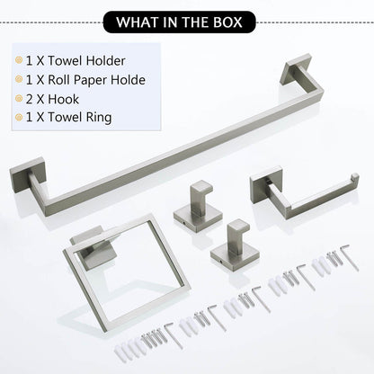 5-Piece Brushed Nickel Stainless Steel Bathroom Hardware Set and install fittings