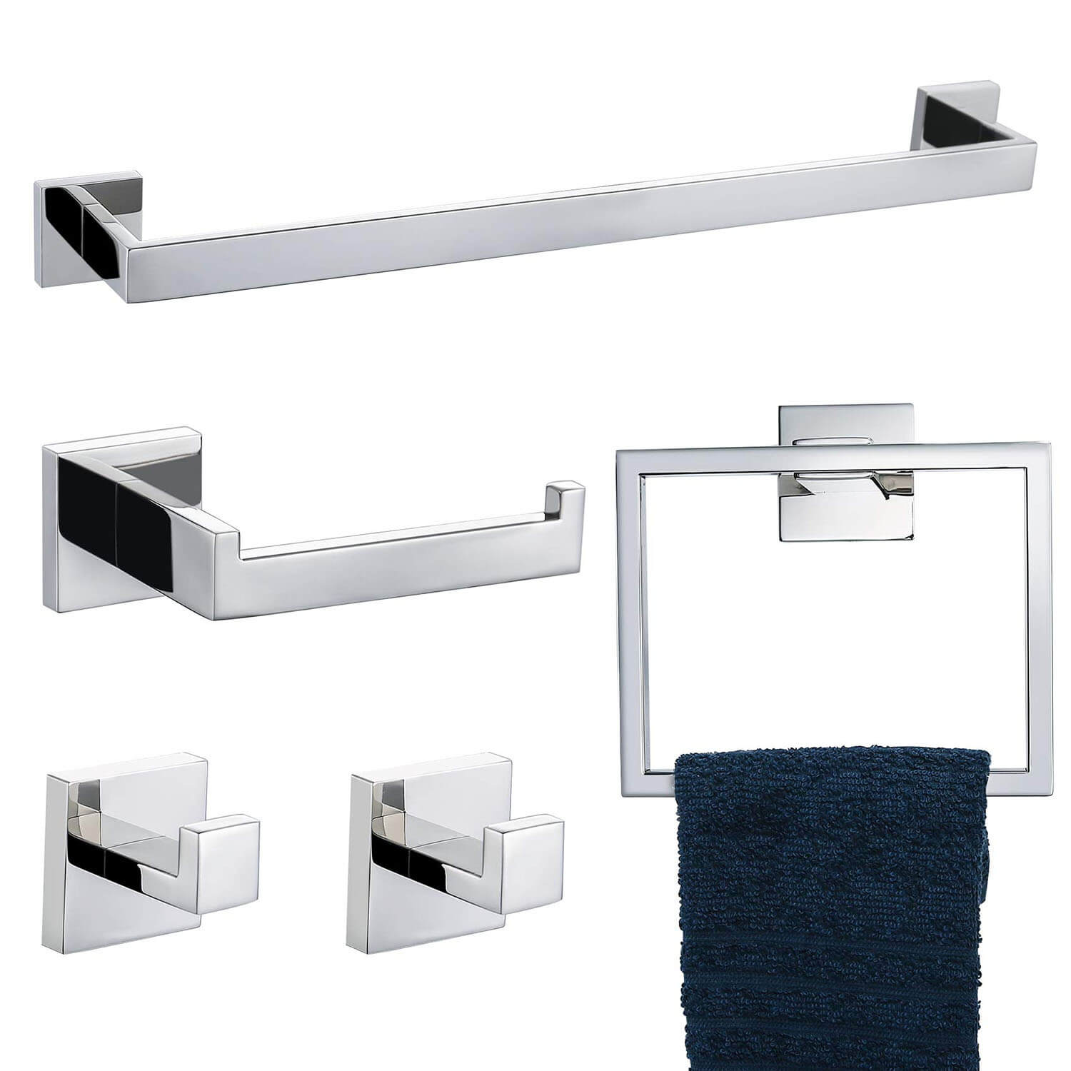 5-Piece Chrome Stainless Steel Bathroom Hardware Set