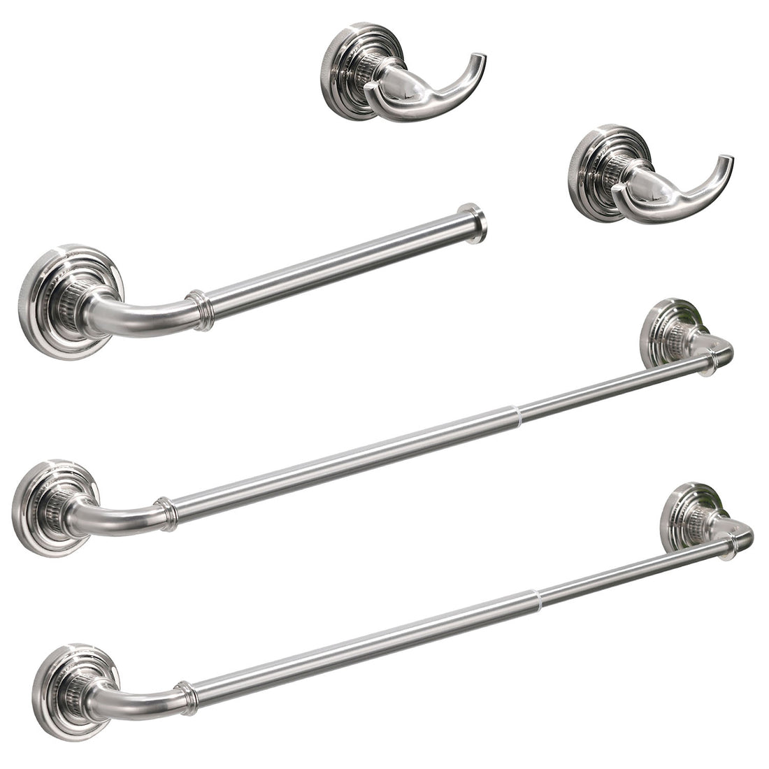 5-Piece Vintage Brushed Nickel Bathroom Hardware Set with Adjustable Towel Racks
