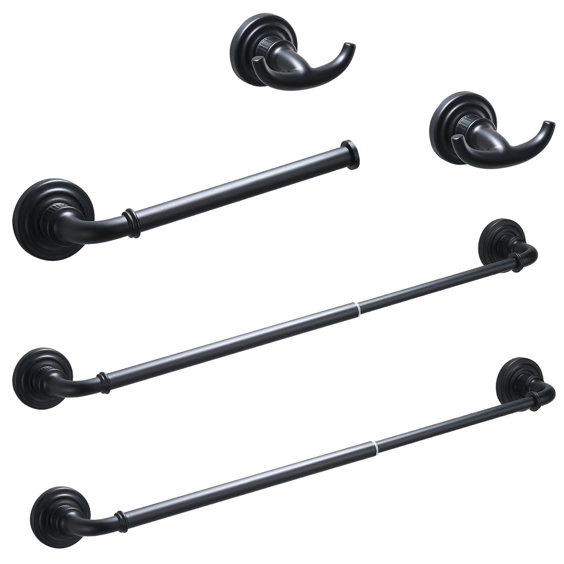 5-Piece Vintage Matte Black Bathroom Hardware Set with Adjustable Towel Racks