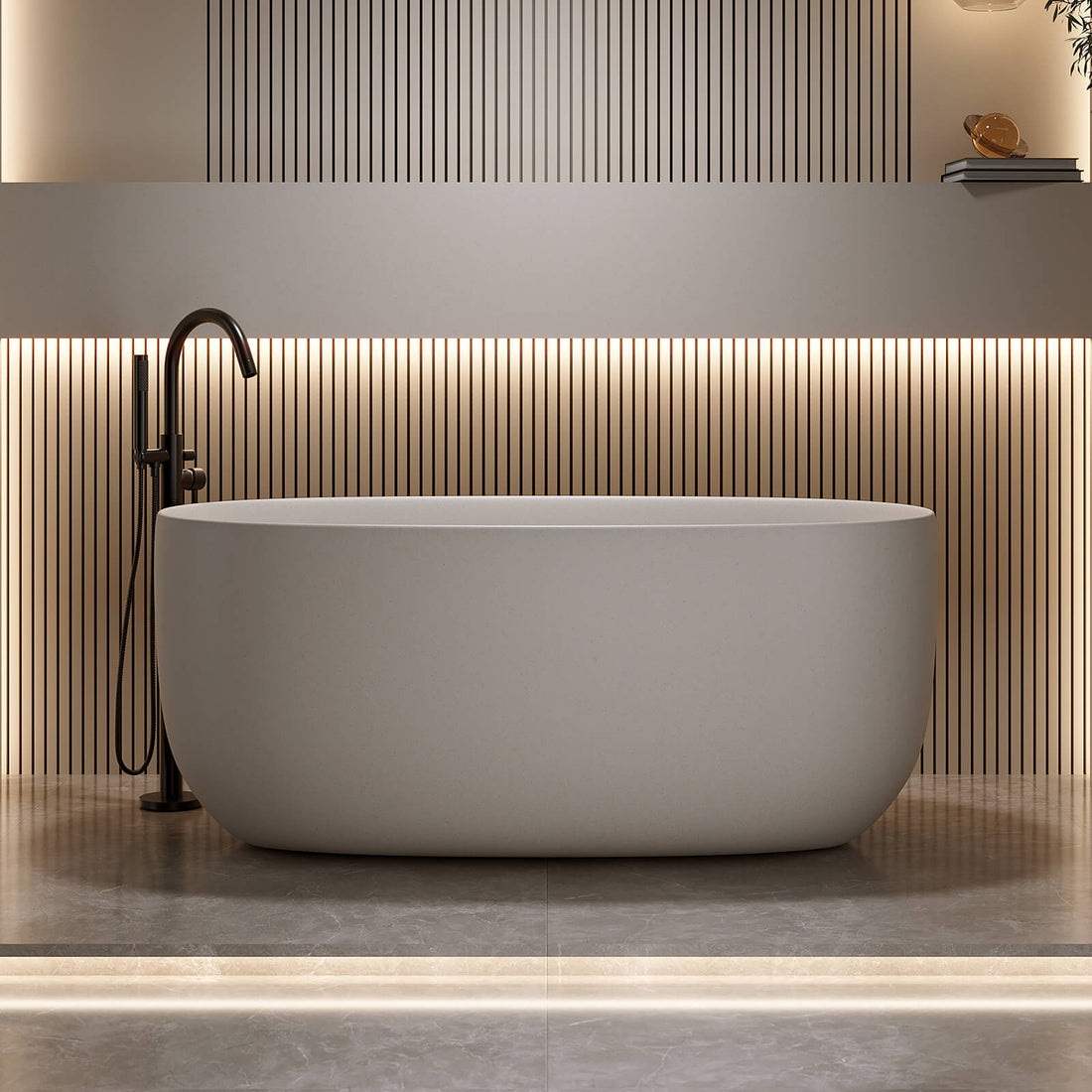 51 in Beige Solid Surface Bathtub with Built In Overflow and Center Drain