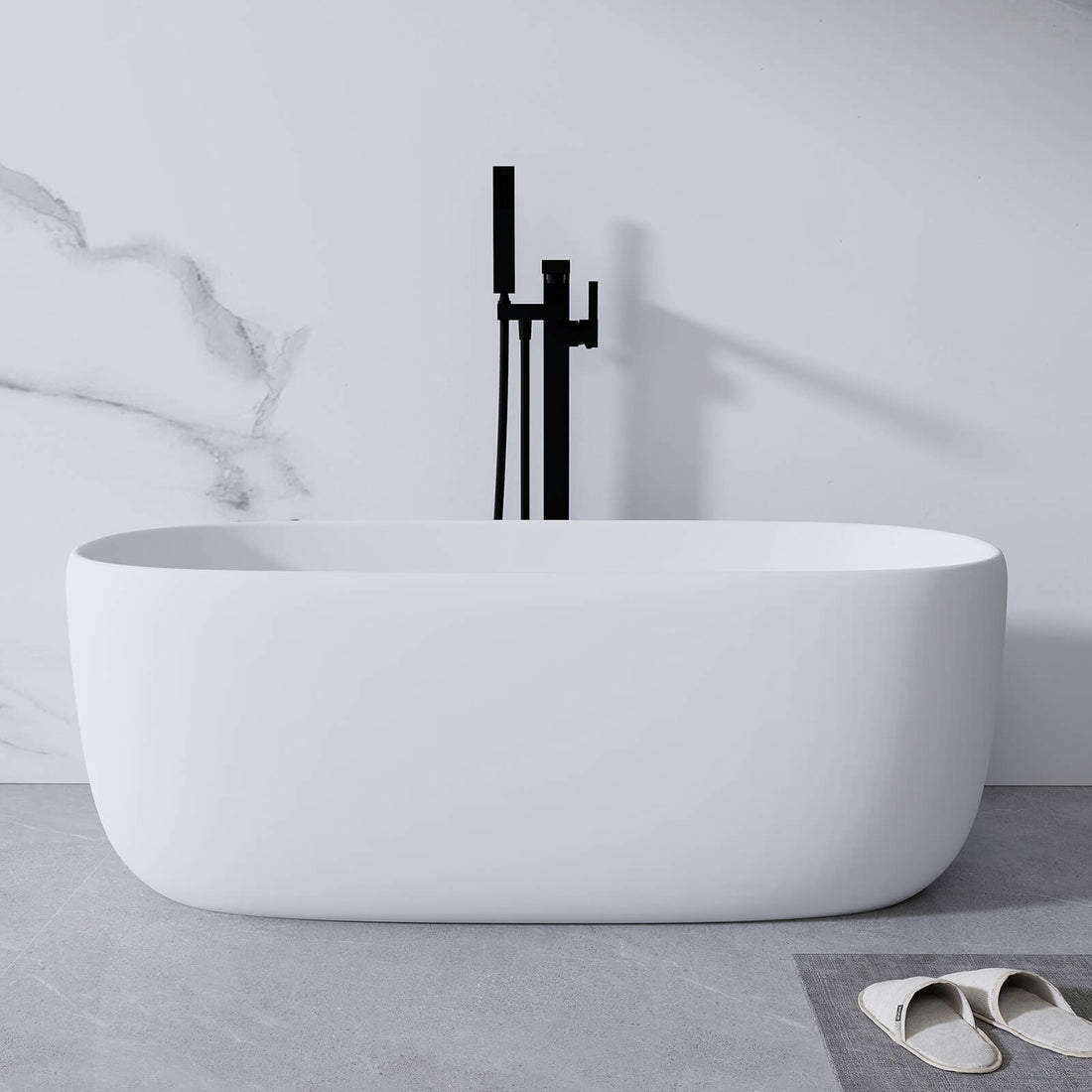 51 in Solid Surface Freestanding Bathtub with Built In Overflow and Center Drain