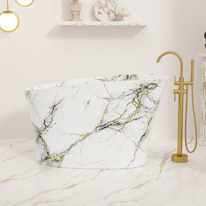 51 inch Solid Surface Built-in Seat Japanese Soaking Bathtub with Marble Pattern