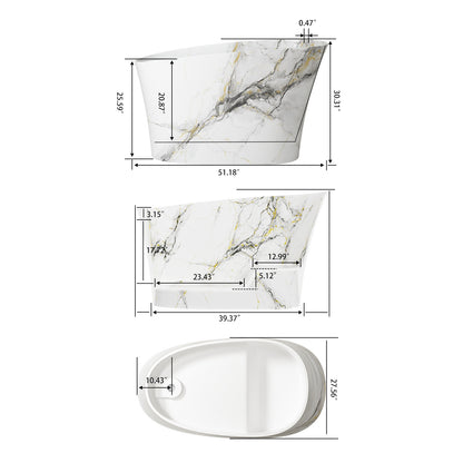 51 inch solid surface soaking bathtub dimension specification diagram