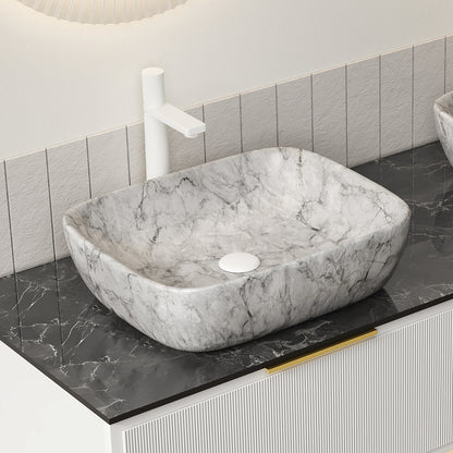 19"x15" White Ceramic Rectangular Bathroom Sink with Marble Pattern