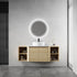 54 inch White Oak Bathroom Vanity with White Ceramic Vessel Sink and Two Open Shelves