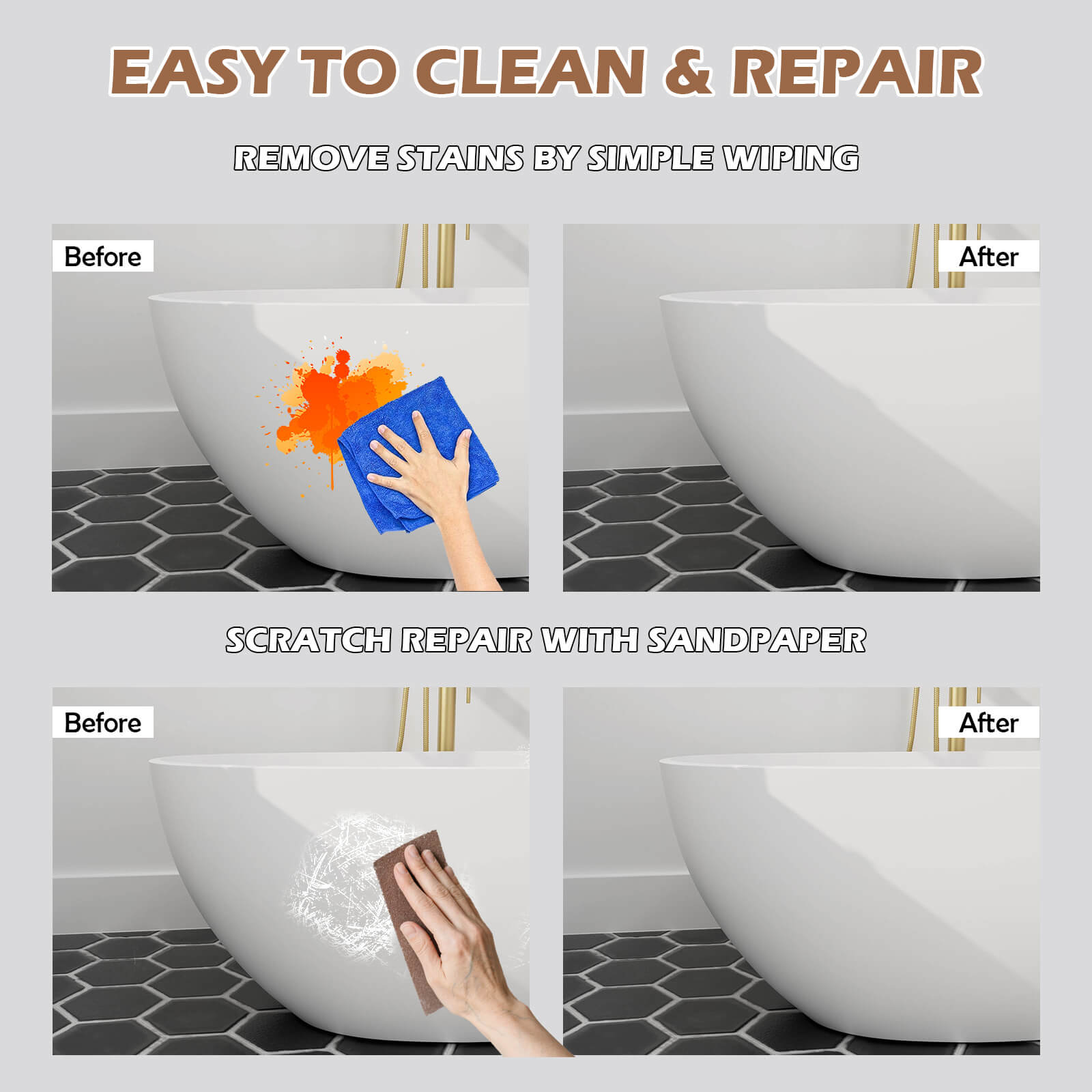 55&quot; Stone Resin Freestanding Small Bathtub, Oval Soaking Tub with Pop-up Drain and Overflow