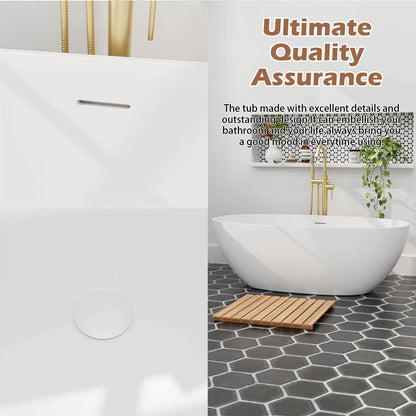 55&quot; Stone Resin Freestanding Small Bathtub, Oval Soaking Tub with Pop-up Drain and Overflow