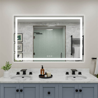 55x36 inch LED bathroom mirror with edge lighting and touch control buttons