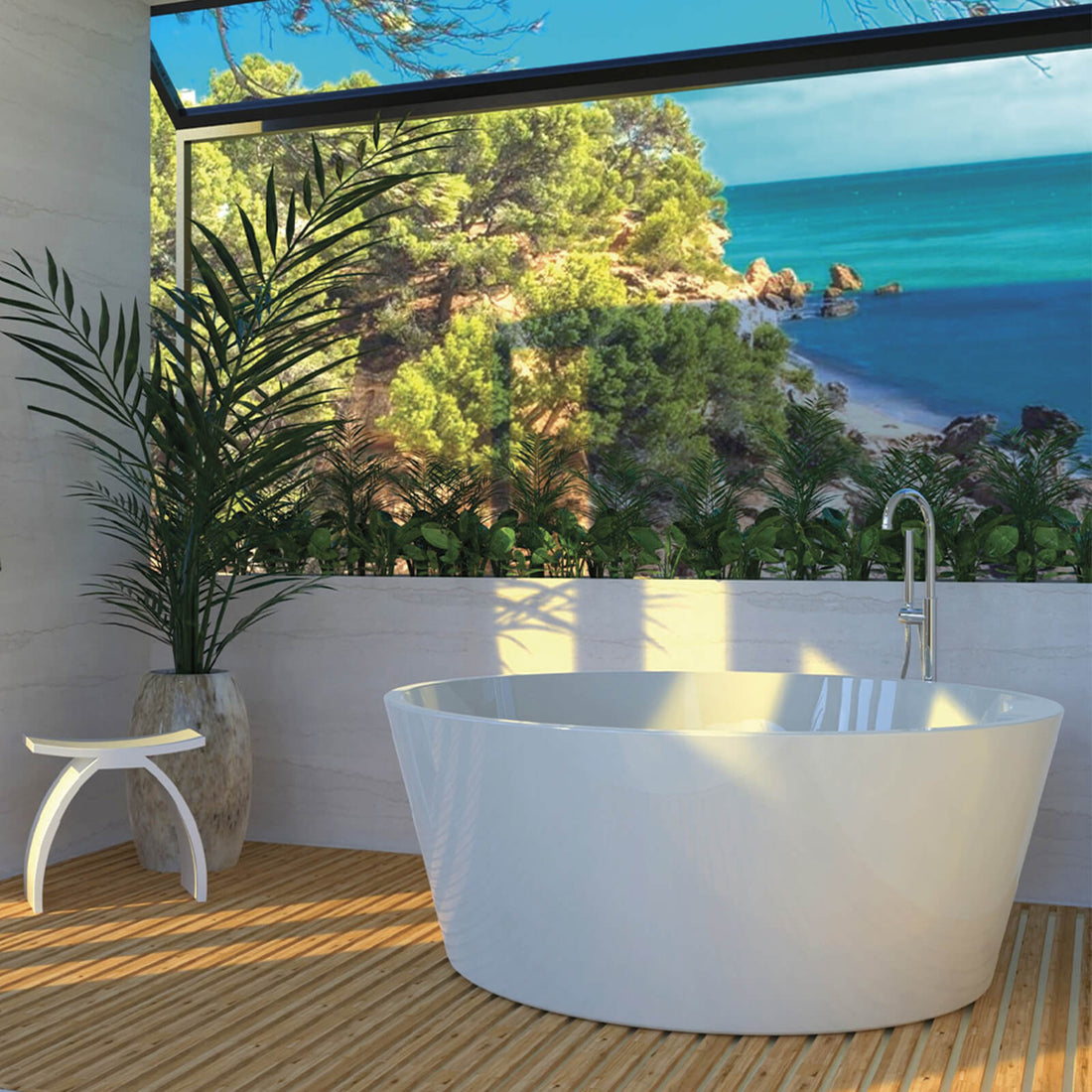 57 in Large Round Bathtub with Reclined Backrest Design