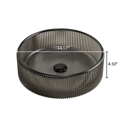 Round Transparent Black Crystal Glass Above-Counter Vessel Sink with centered drain