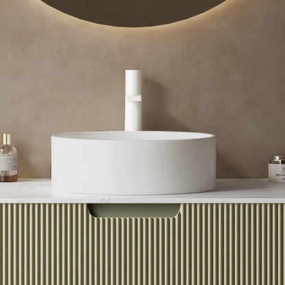 Round White Ceramic Above-Counter Vessel Bathroom Sink front view smooth cylindrical white exterior