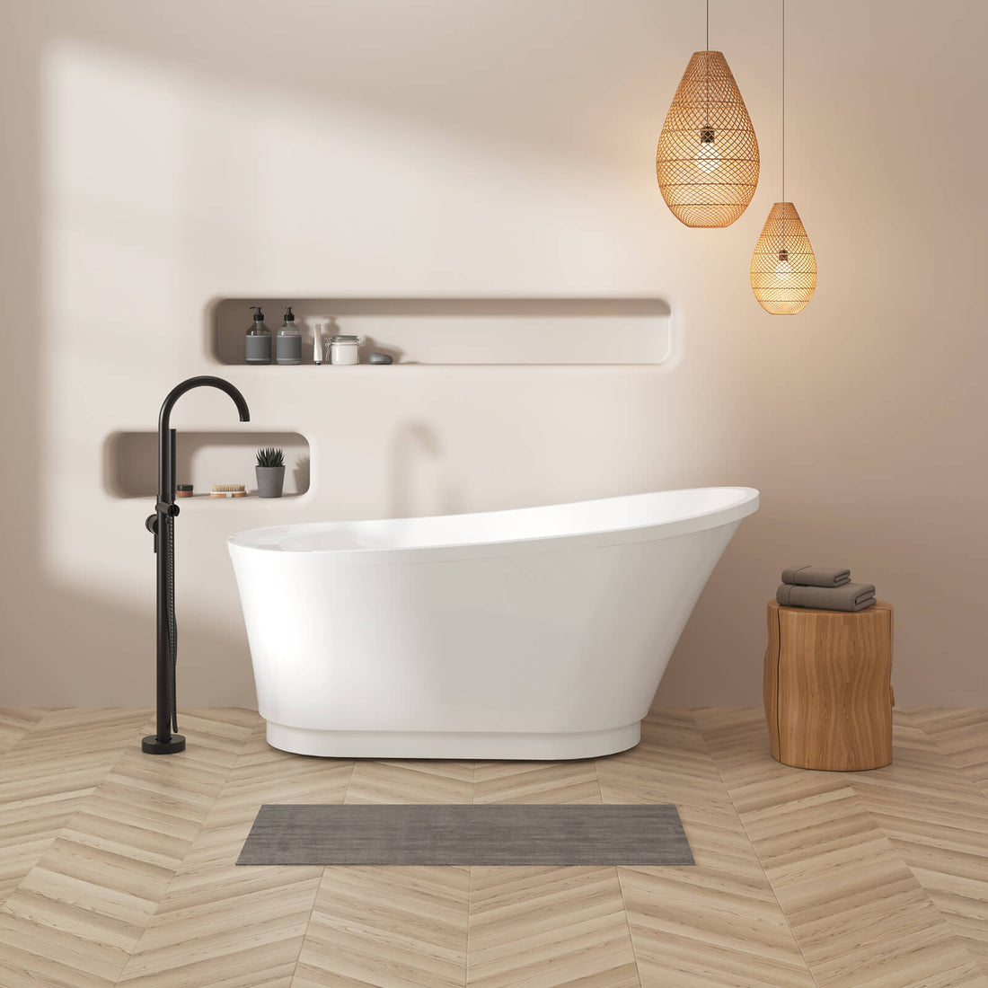 59 in Acrylic Slipper Bathtub with Base Design