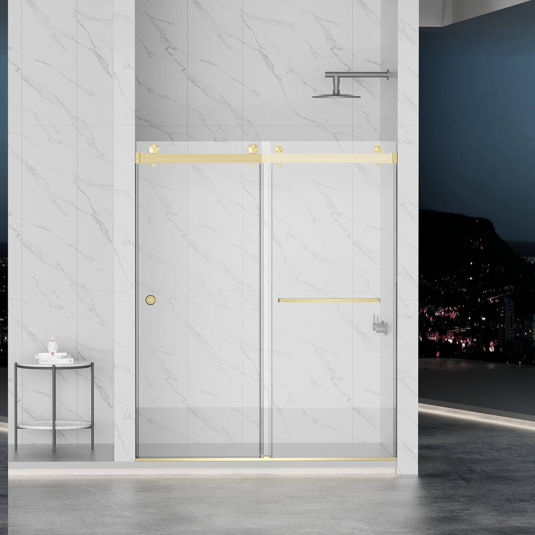59 in x 72 in Brushed Gold Bypass Shower Door with 8mm Tempered Glass