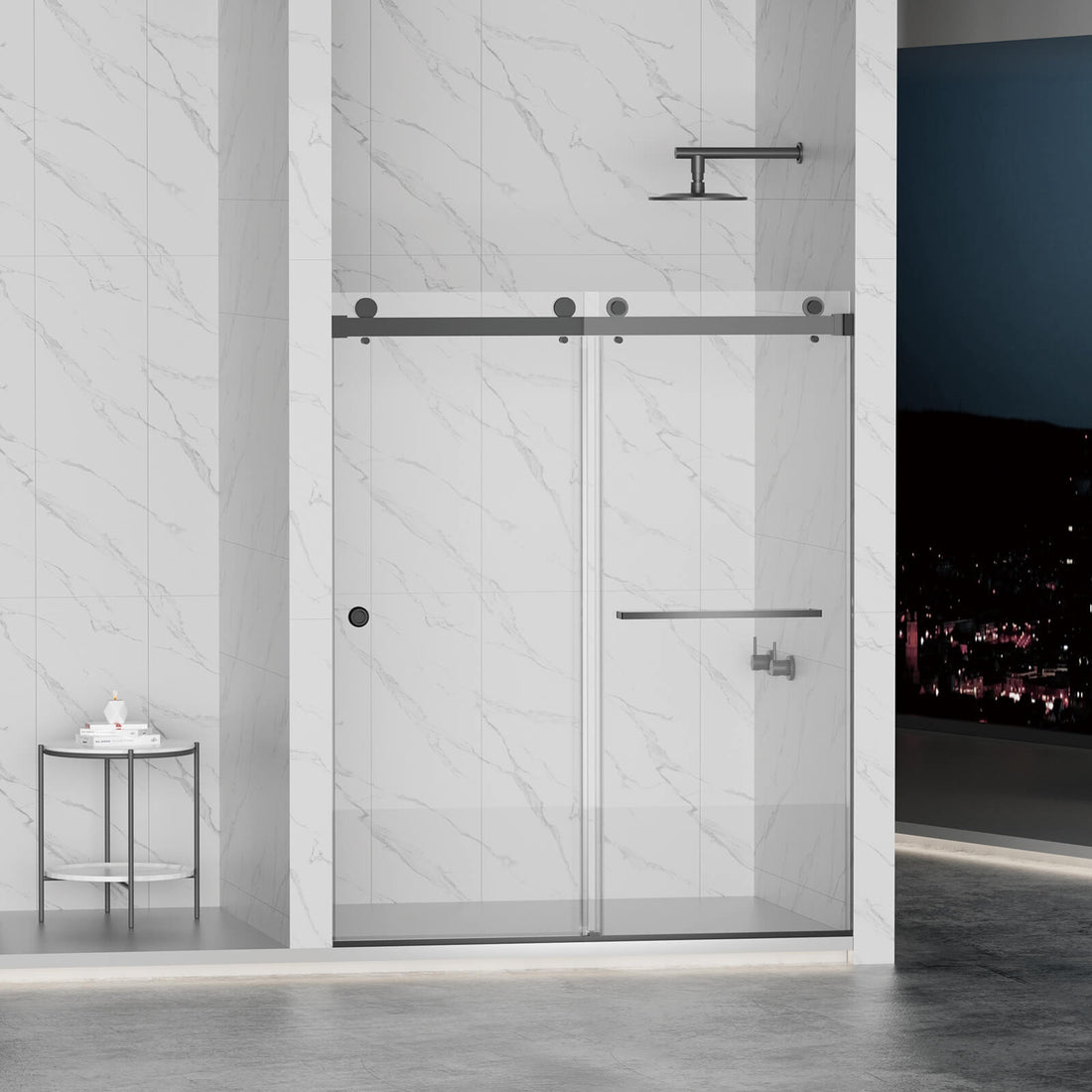 59 in x 72 in Matte Black Bypass Shower Door with 8mm Tempered Glass