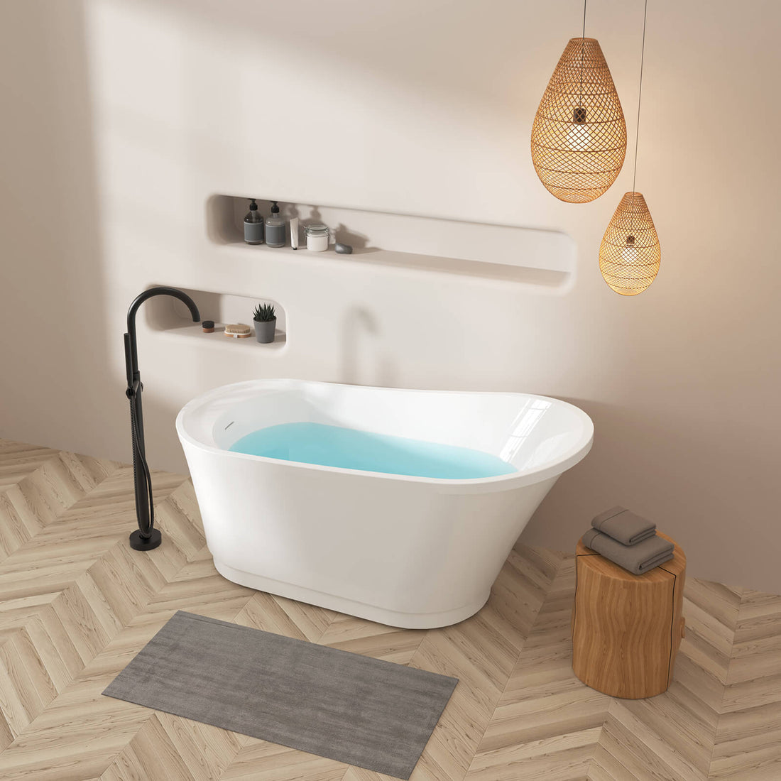 59 inch acrylic freestanding slipper bathtub with innovative base design