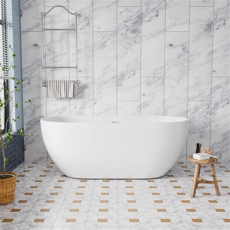 59&quot; White Oval Soaking tub with Center Drain Design