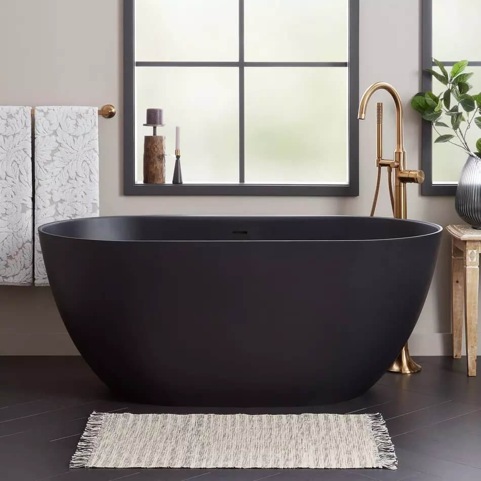 59 inch Catino Solid Surface Freestanding Tub in Matte Black