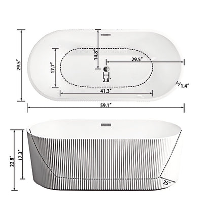 59 inch Fluted Oval Freestanding Tub Size