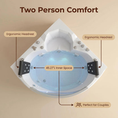 59in Corner Spa Tub Ergonomic Headrests 45in Inner Space