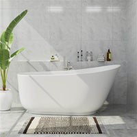 59'' Single Slipper Tub Solid Surface Stone Resin Freestanding Soaking Bathtub with Pop-up Drain and Overflow