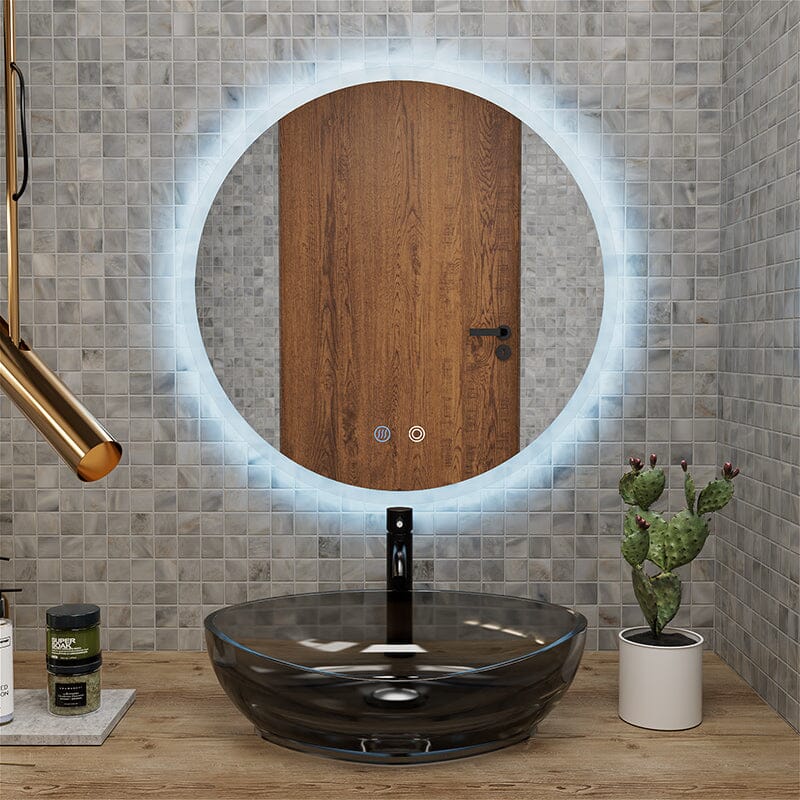 Round LED Light Bathroom Vanity Mirror Wall Mount Frameless Anti Fog