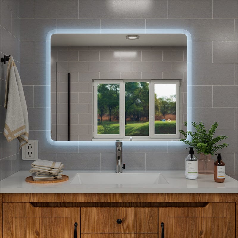 LED Light Bathroom Vanity Rounded Rectangle Mirror Frameless Anti Fog