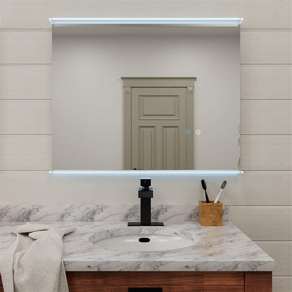 Rectangular Wall Mount LED Lighted Bathroom Vanity Mirror with Shelf