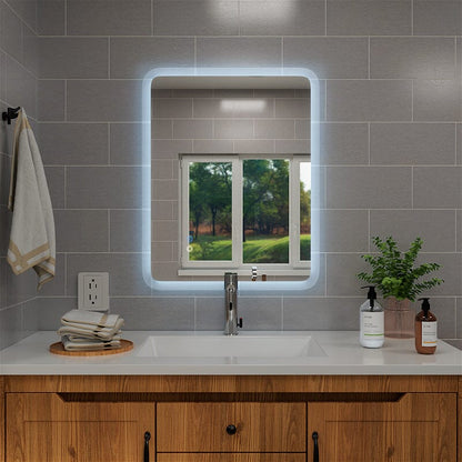 LED Light Bathroom Vanity Rounded Rectangle Mirror Frameless Anti Fog