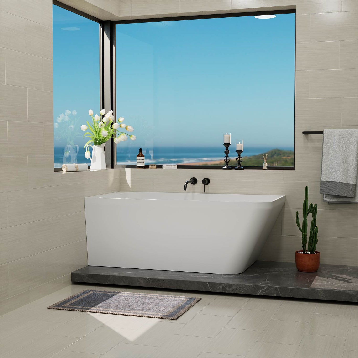 59" Corner Solid Surface Bathtub Two Sided Wall Fit